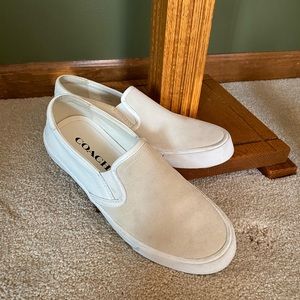White Coach Leather Slip Ons
